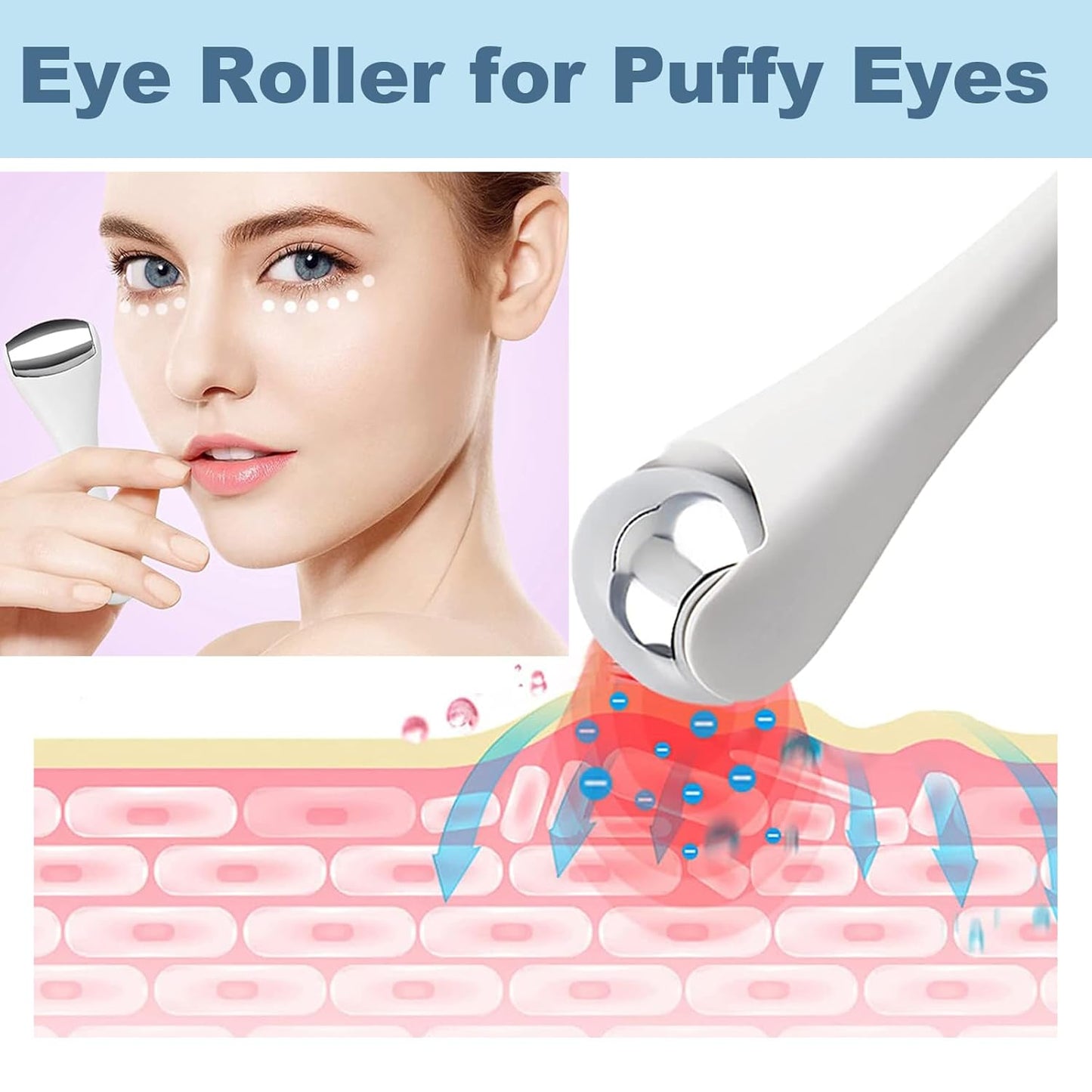 Mini Eye Ice Roller for Eye Puffiness, Facial Ice Roller and Mini Eye Roller 2 in 1, Eye Massager for Migraine Relief, Tighten Pores, Pain Relief, Reduce Wrinkle Puffy