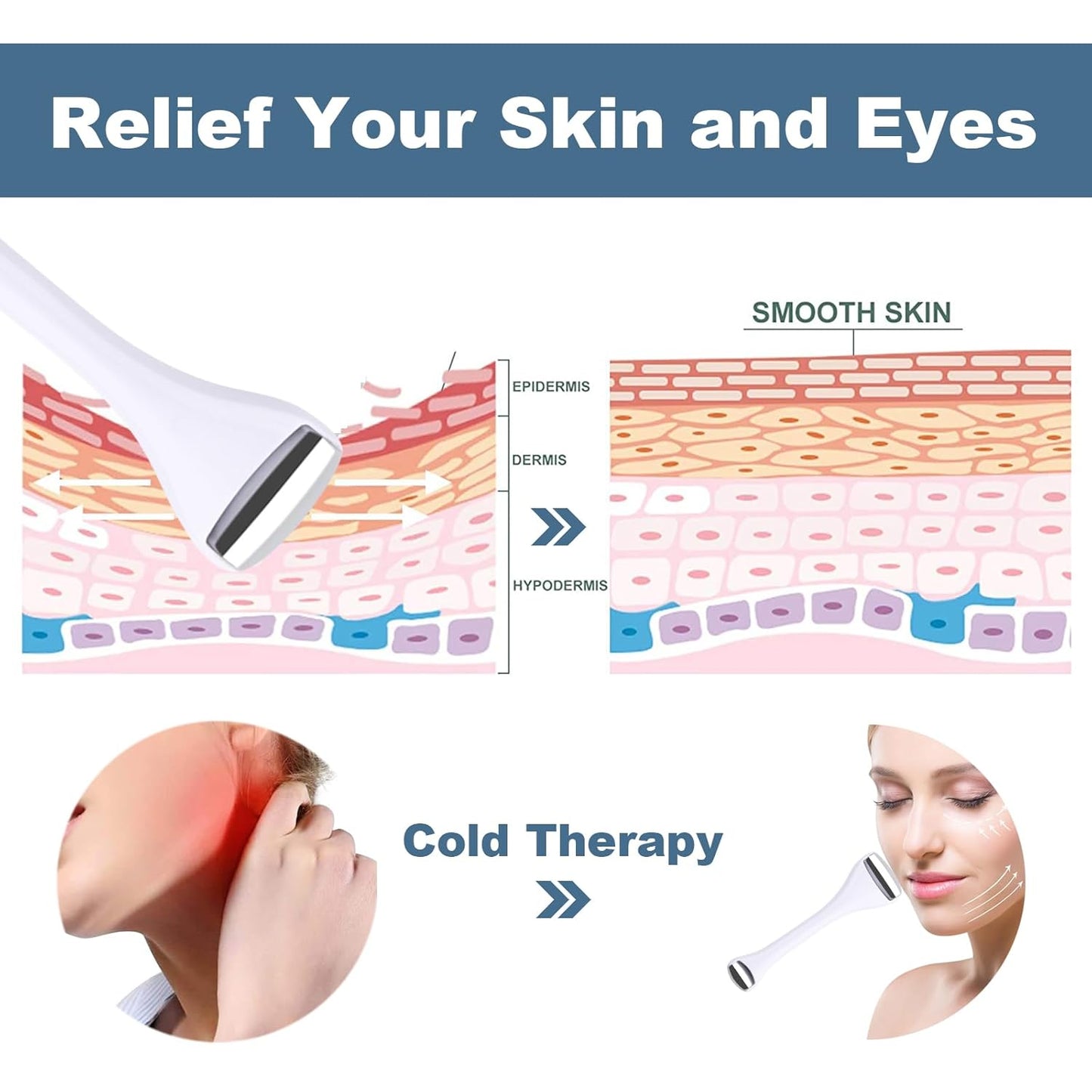 Mini Eye Ice Roller for Eye Puffiness, Facial Ice Roller and Mini Eye Roller 2 in 1, Eye Massager for Migraine Relief, Tighten Pores, Pain Relief, Reduce Wrinkle Puffy