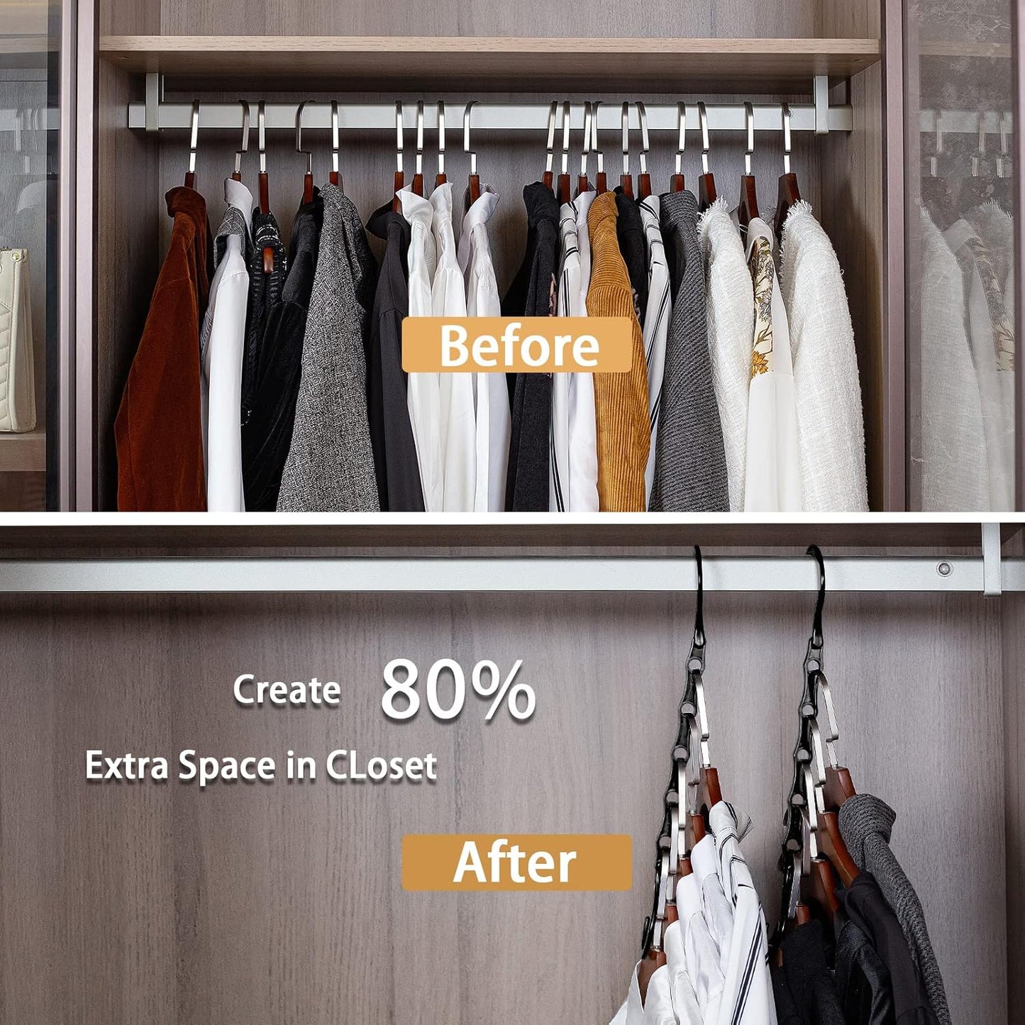 Closet Organizers Space Saving Hangers - 20 Pack Magic Hangers Wardrobe Storage Organization College Dorm Room Essentials, Apartment Heavy Duty Space Saver Plastic Black