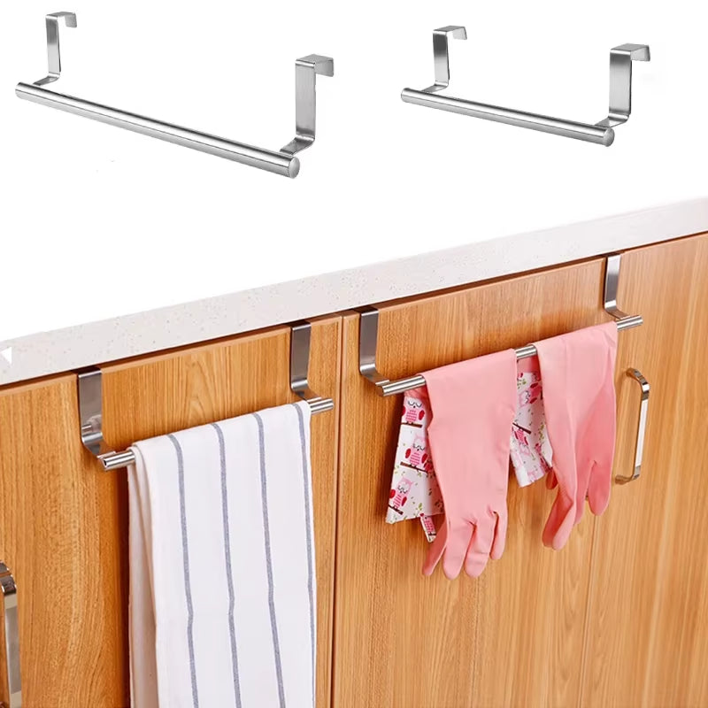 Kitchen Cabinet Door Towel Bar Stainless Steel Door Back Towel Hanging Holder Bathroom Punch-Free Towels Hooks Home Organizer