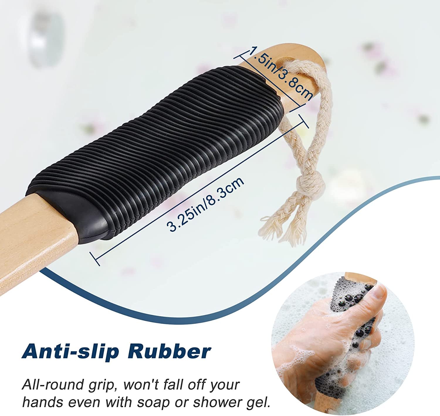Ergonomically Back Scrubber for Shower,Double-Sided Back Long Handle Wet & Dry Brush for Cellulite and Lymphatic (Black)