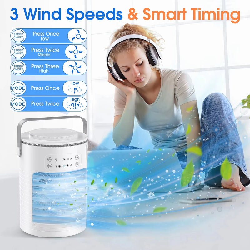 Portable Air Conditioner, Rechargeable Personal Cordless Air Cooler Quiet Desk Fan with 3 Speeds Small Air Conditioner Fan