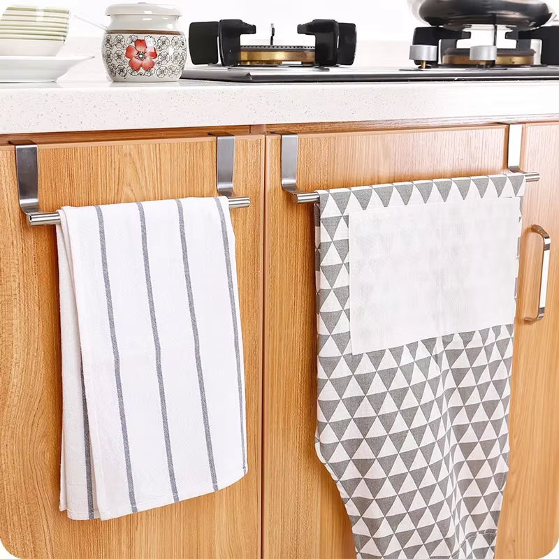 Kitchen Cabinet Door Towel Bar Stainless Steel Door Back Towel Hanging Holder Bathroom Punch-Free Towels Hooks Home Organizer