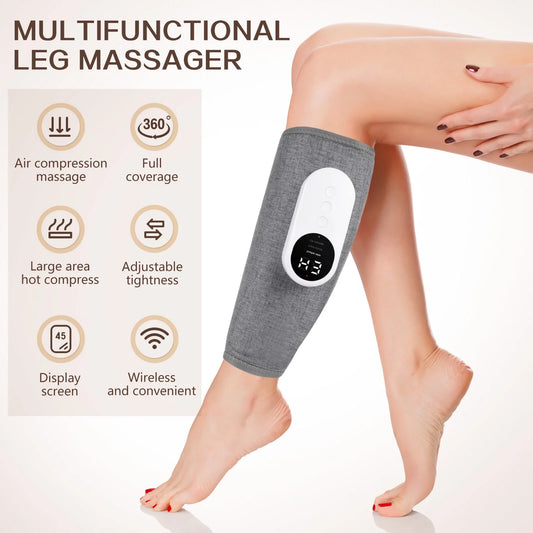 Leg Massager, Calf Air Compression Massager with Heat, Cordless Leg Massager for Circulation and Pain Relief, Calf Massager with 3 Intensities