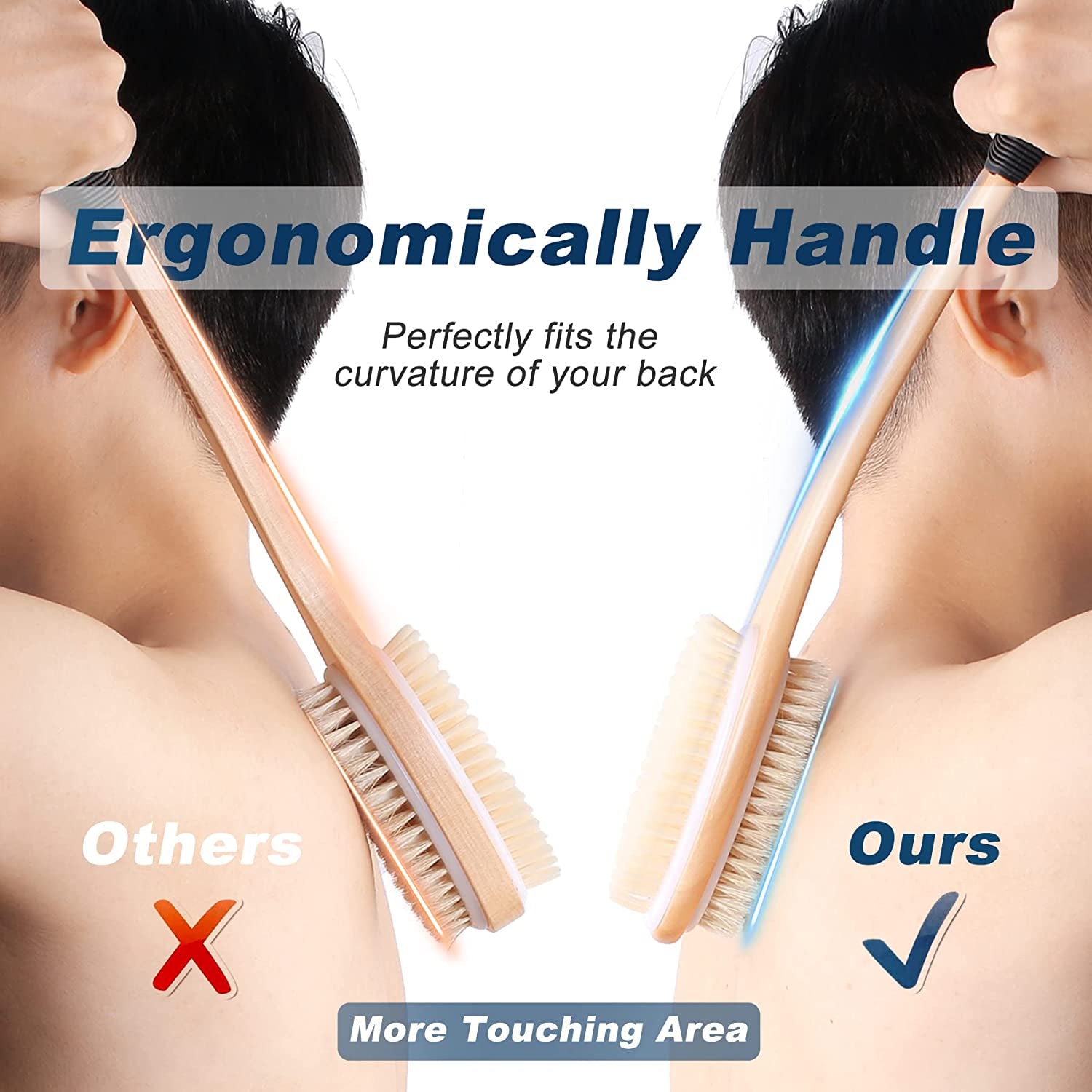 Ergonomically Back Scrubber for Shower,Double-Sided Back Long Handle Wet & Dry Brush for Cellulite and Lymphatic (Black)