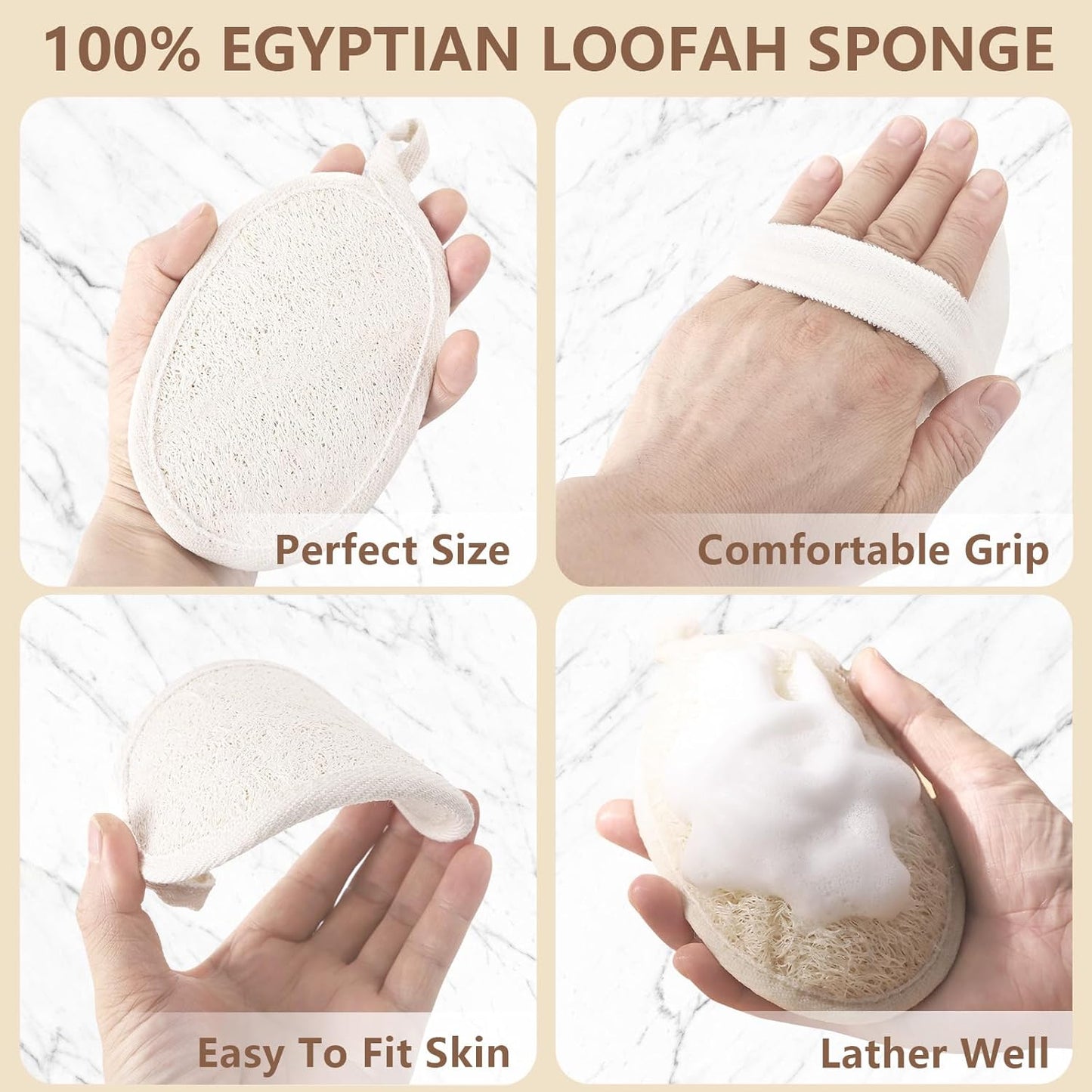 Natural Loofah Sponge Shower for Body, Loofah Exfoliating Body Scrubber, Shower Loofah Pack Bath Sponge Lufas for Women and Men