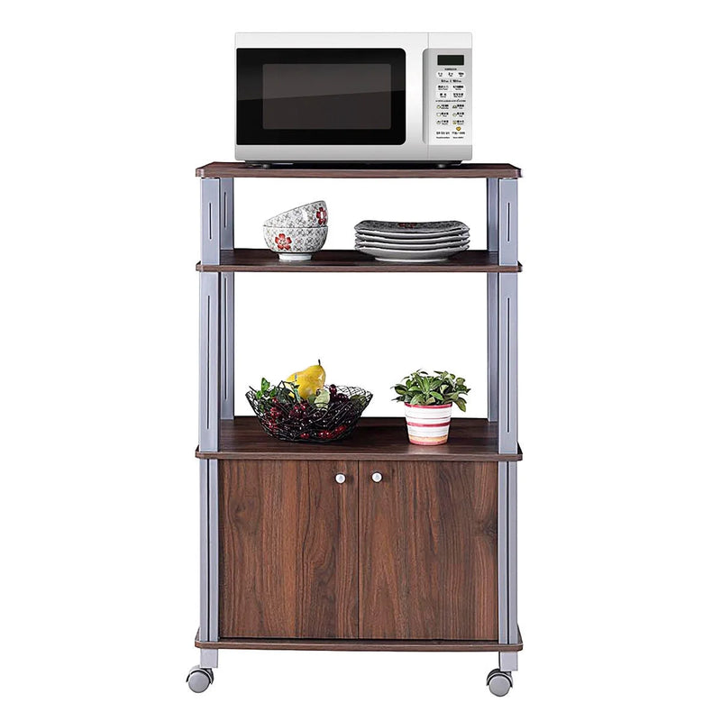 Bakers Rack Microwave Stand Rolling Storage Cart Multi-Functional Display Walnut