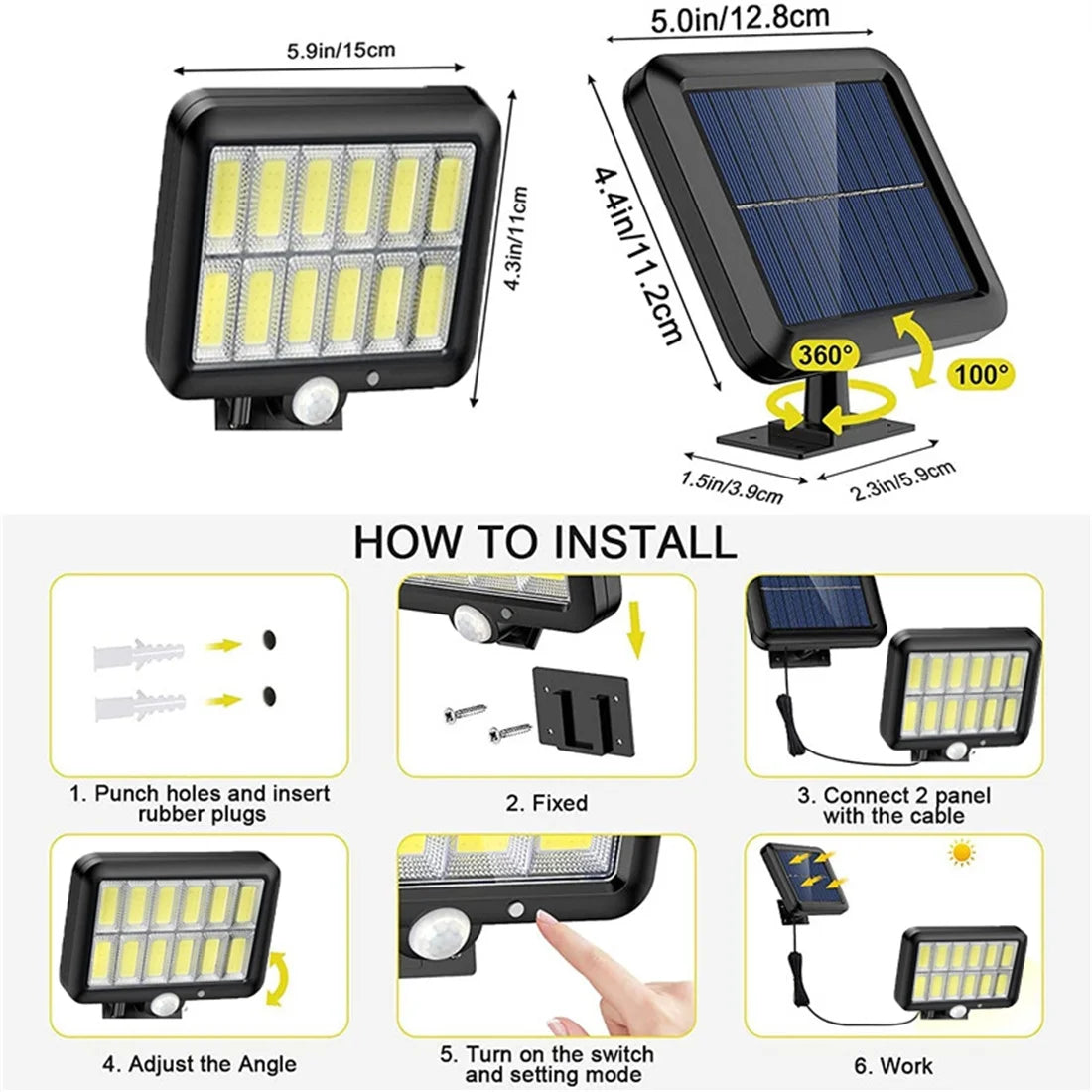 Outdoor Solar Wall Lights Waterproof Spotlight Flood Light, Security Wall Light Dusk to Dawn for Outdoor Yard Garden Garage Patio Porch