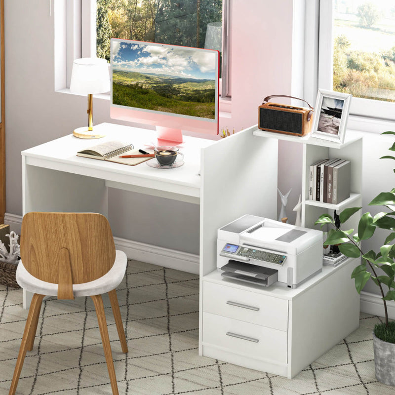 Computer Desk Home Office with Bookshelf and Drawers