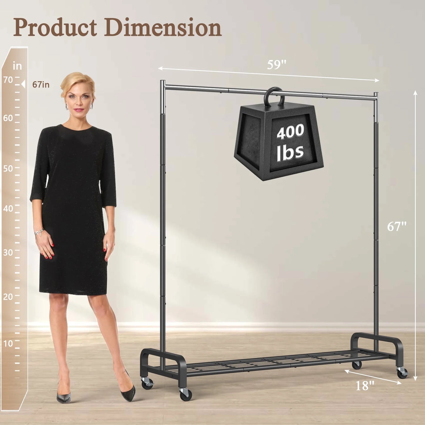 400 Lbs Heavy Duty Rolling Clothes Rack with Wheels, Portable Closet Organizer for Hanging Garment Rack