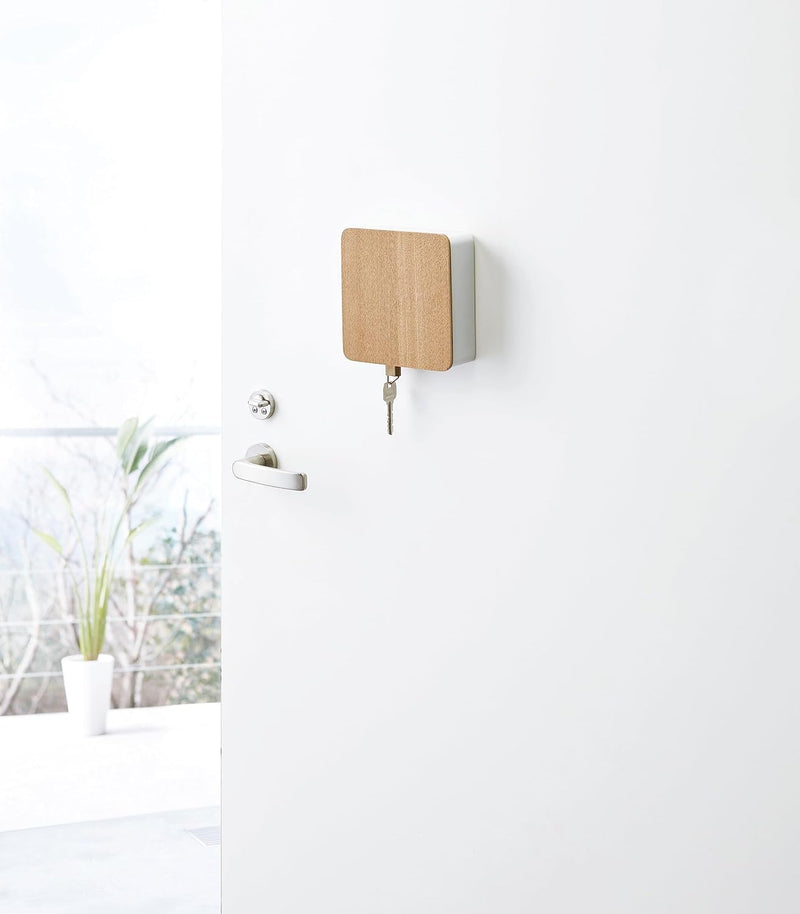 Home Square Magnetic Cabinet Accented Keychain Organizer | Steel + Wood | Key Storage, One Size, Ash