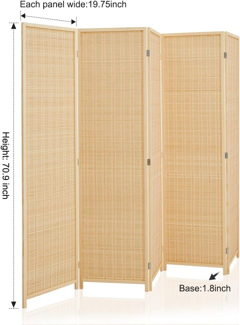 Room Divider Privacy Screen with Natural Bamboo,4-Panel 5-Panel 6-Panel Folding Privacy Screens,Freestanding Room Divider
