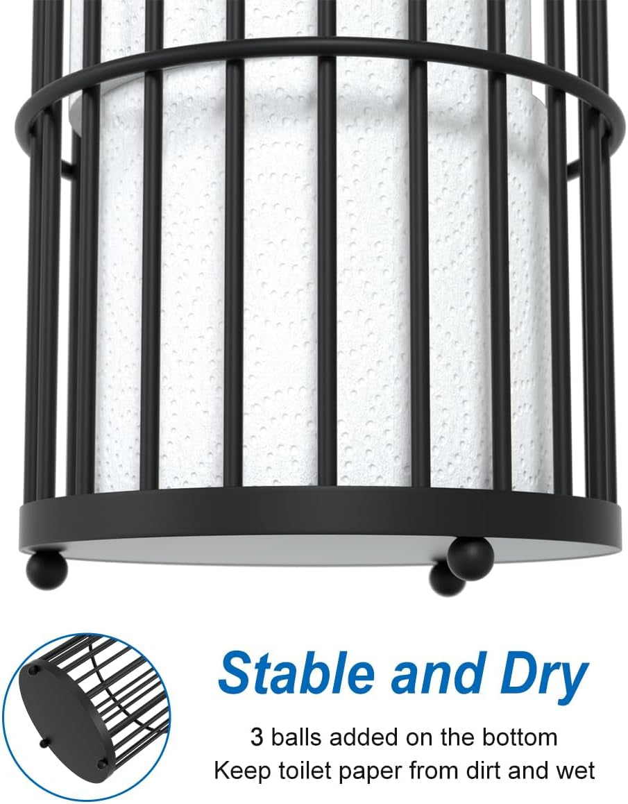 Toilet Paper Holder Stand Bathroom Toilet Paper Storage Tissue Roll Paper Reserve Holder for 3 Spare Mega Rolls-Black