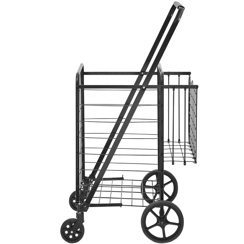 VEVOR Folding Shopping Cart, Jumbo Grocery Cart with Double Baskets, 360¡Ã Swivel Wheels, Heavy Duty Utility Cart, 110 LBS Large Capacity Utility Cart for Laundry, Shopping, Grocery, Luggage