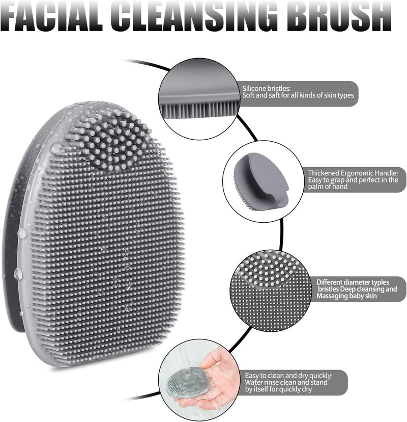Face Scrubber,2Pcs Silicone Face Scrubber for Women Men,Face Scrubber Exfoliator Brush, Manual Facial Cleansing Brush,Exfoliating Face Scrubber for Sensitive Skin.(White+Gray)