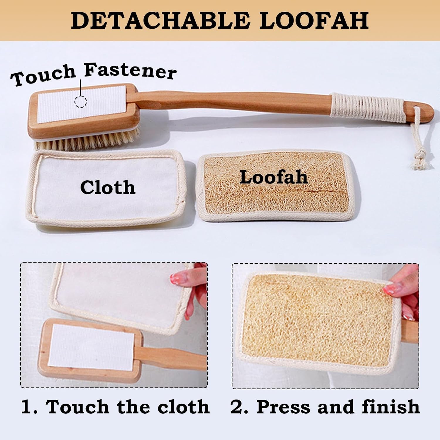 Loofah with Handle, Loofah on a Stick, Exfoliating Luffa on a Stick for Men and Women，Bath Brush Long Handle for Shower，Wet or Dry Brushing Body Brush，Deep Cleansing of Skin.