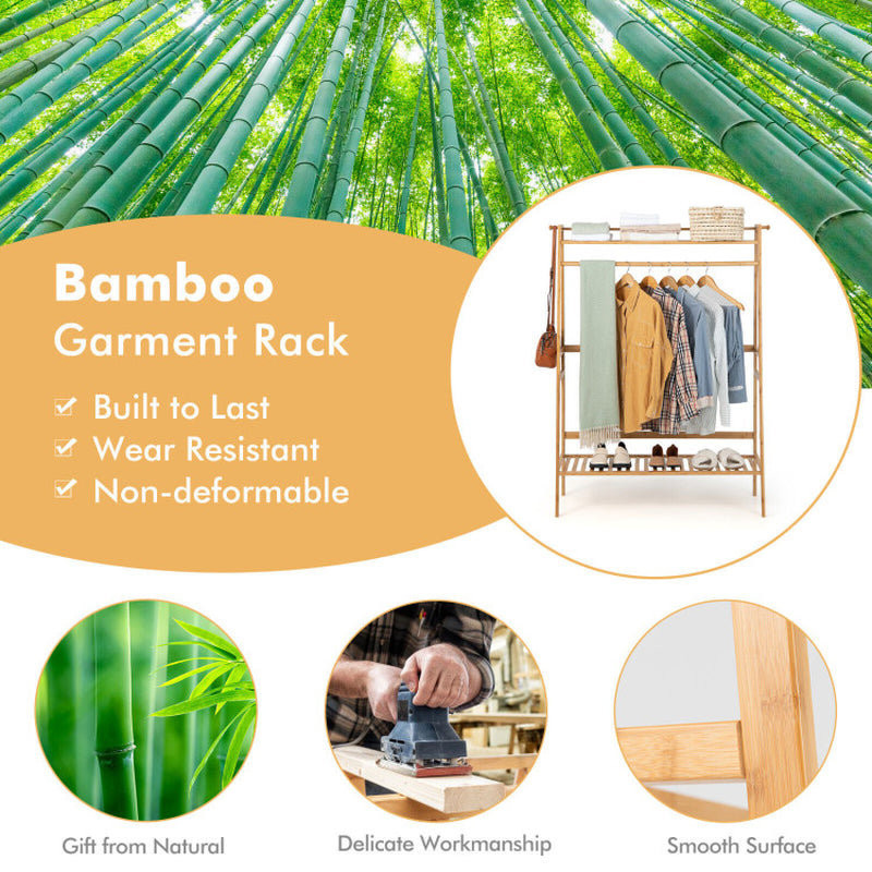 Bamboo Clothing Rack with Storage Shelves
