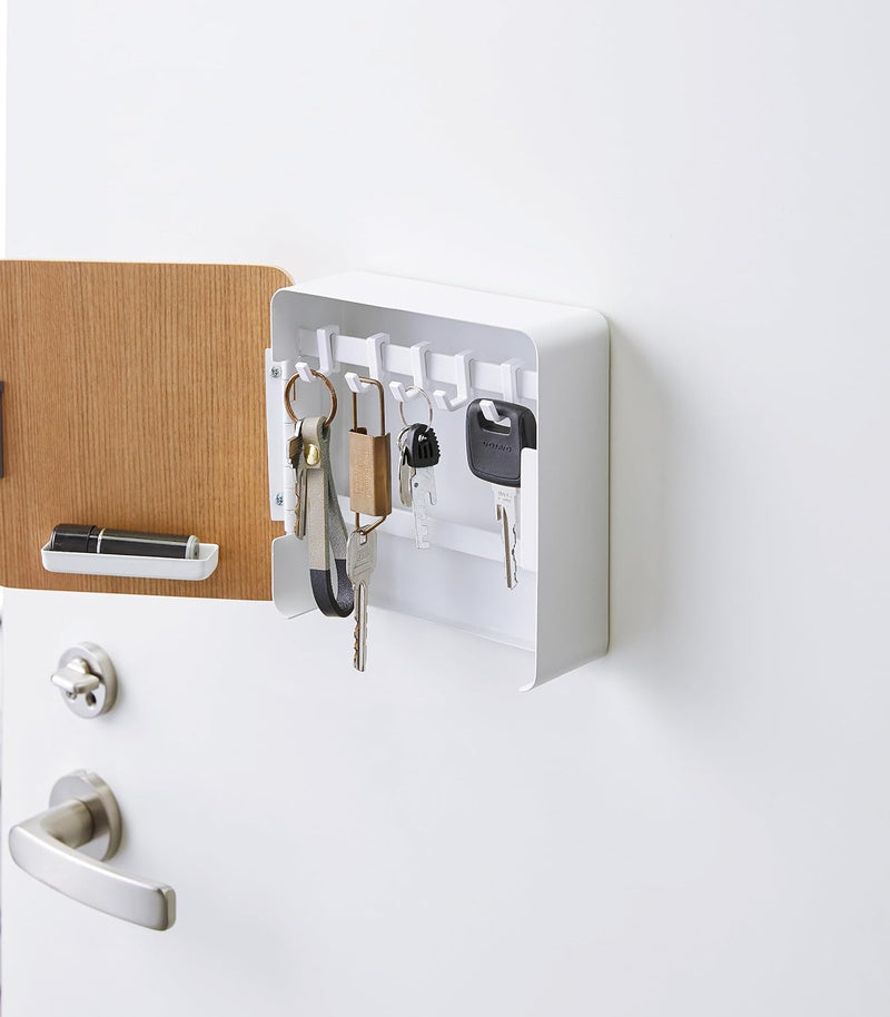 Home Square Magnetic Cabinet Accented Keychain Organizer | Steel + Wood | Key Storage, One Size, Ash