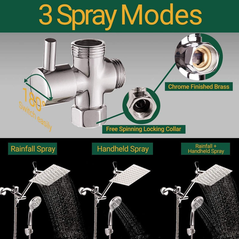 8 Inches Square Fixed Rain Showerhead with 11 Inches Adjustable Extension Arm, Large Stainless Steel High Pressure Shower Head,Ultra Thin Rainfall Bath Shower