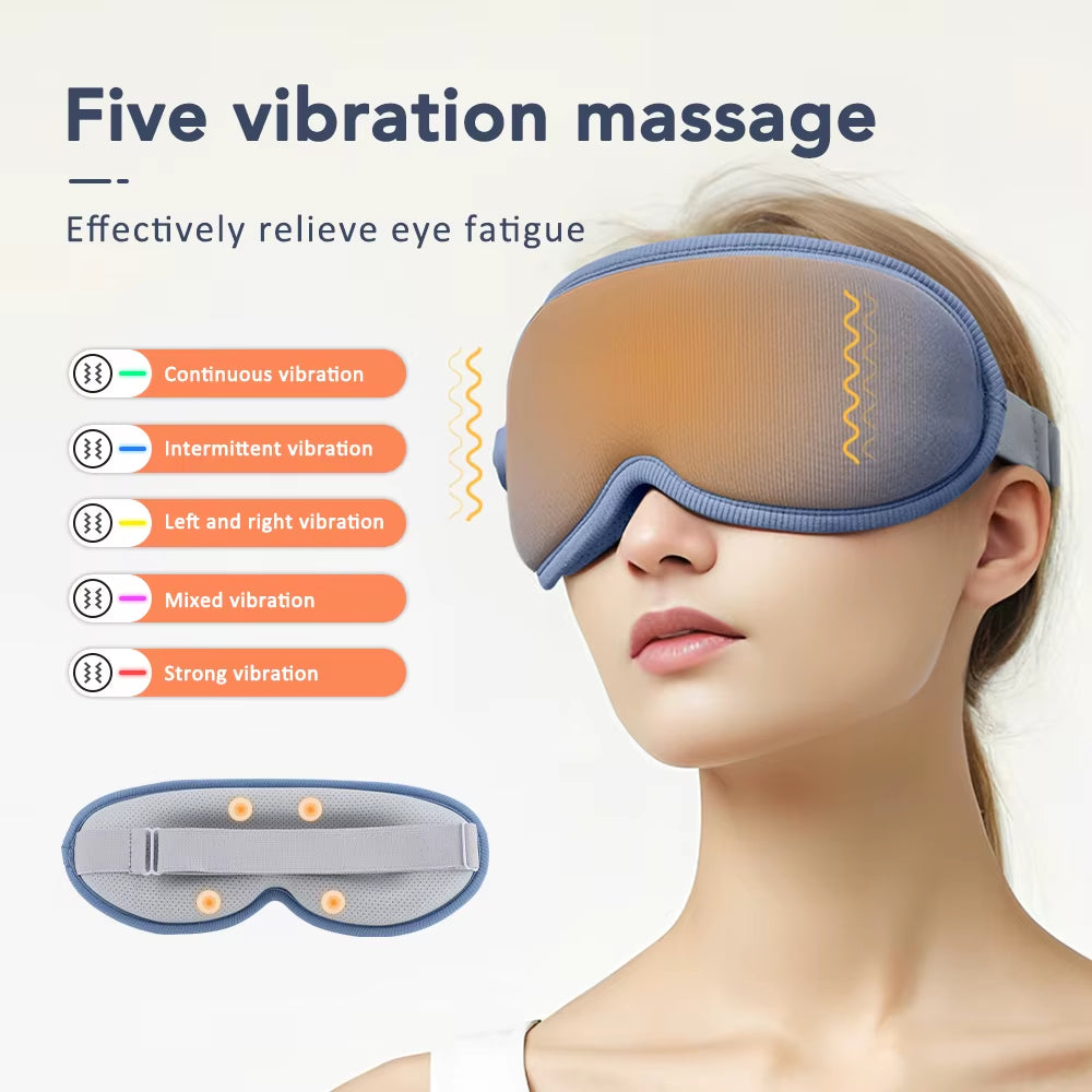 Electric Graphene Hot Compress Massage Eye Mask 5 Vibration Modes 3-Level Heated Eye Massager Relief Fatigue Sleep Mask