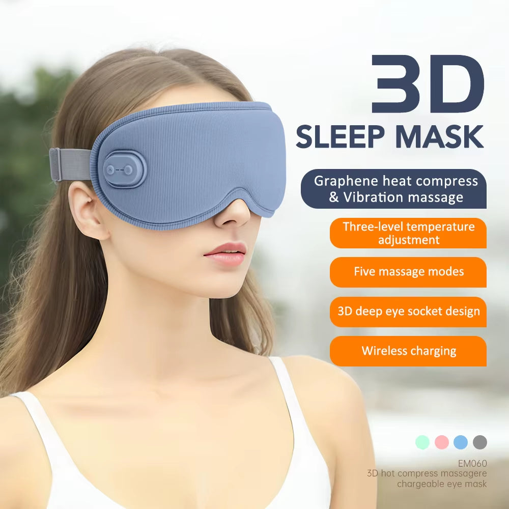 Electric Graphene Hot Compress Massage Eye Mask 5 Vibration Modes 3-Level Heated Eye Massager Relief Fatigue Sleep Mask