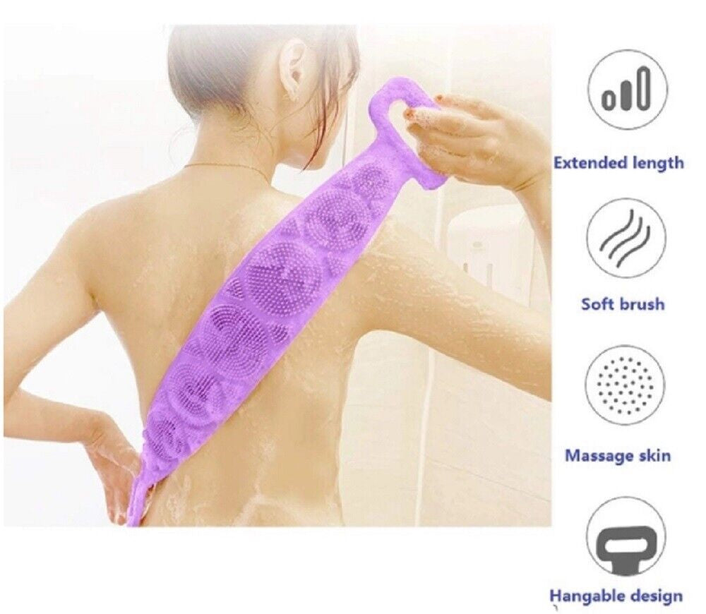 Silicone Bath Body Scrub Brush - Exfoliating Bath Belt, Cleaning Back Towel