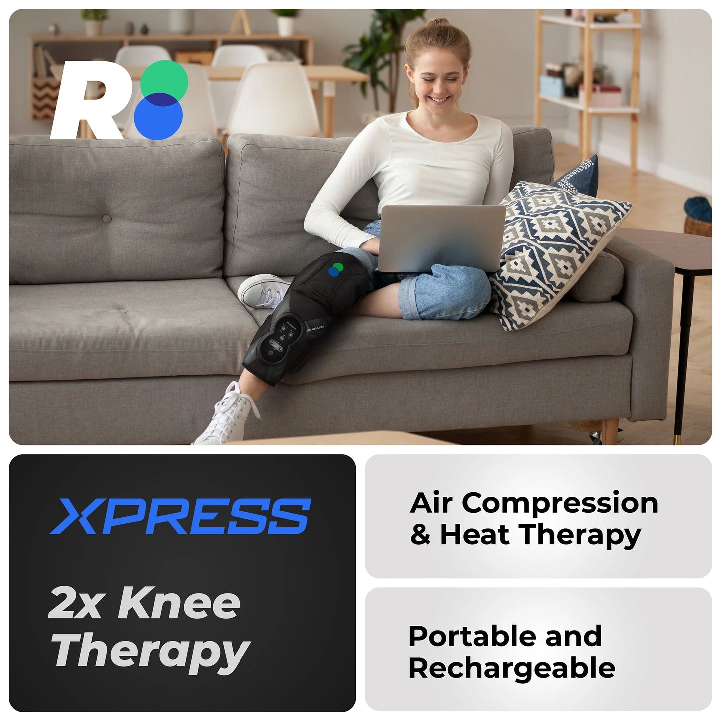 Xpress Knee Massager for Pain Relief Rechargeable, Portable | Leg Massager with Heat and Compression | Also Calf Massager or Thigh Massager | Massager for Circulation