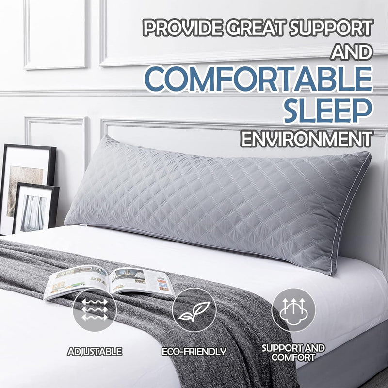 Gray 21X54 Inch Body Pillows for Adults- down Alternative Body Pillows Premium Adjustable Loft Quilted Body Pillows Hypoallergenic Fluffy Quality Plush Body Pillow