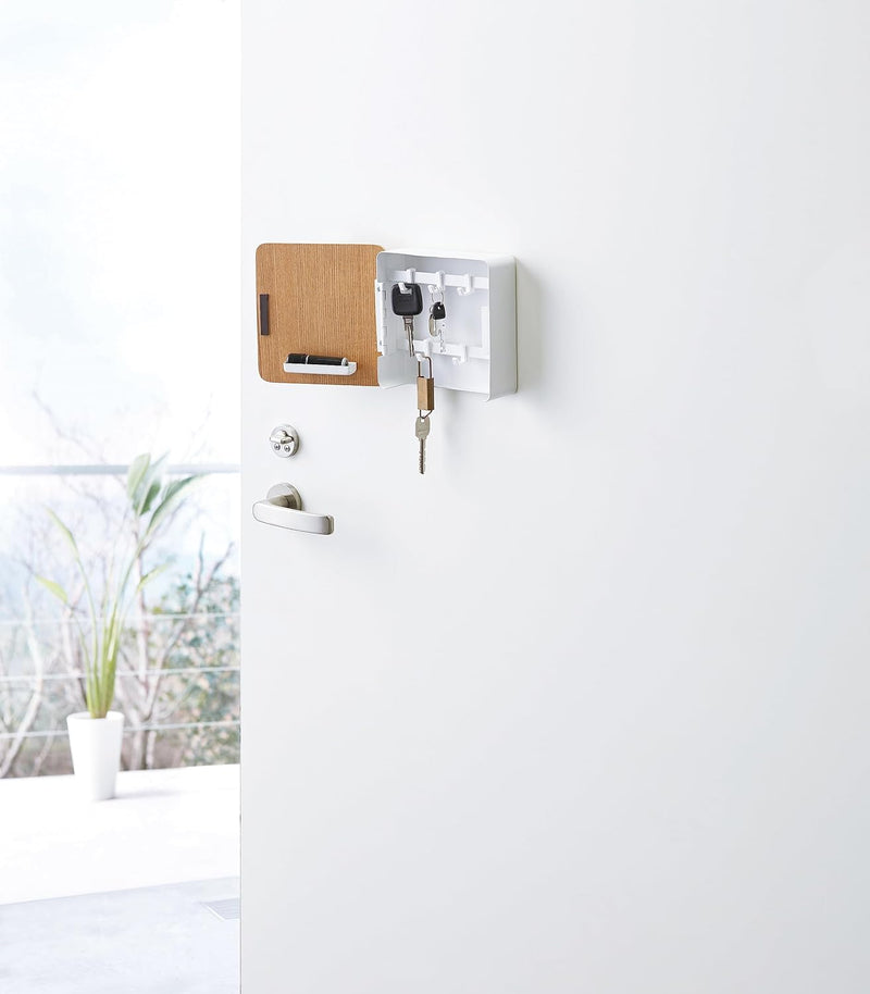 Home Square Magnetic Cabinet Accented Keychain Organizer | Steel + Wood | Key Storage, One Size, Ash