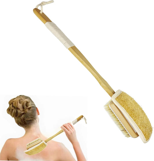 Loofah with Handle, Loofah on a Stick, Exfoliating Luffa on a Stick for Men and Women，Bath Brush Long Handle for Shower，Wet or Dry Brushing Body Brush，Deep Cleansing of Skin.