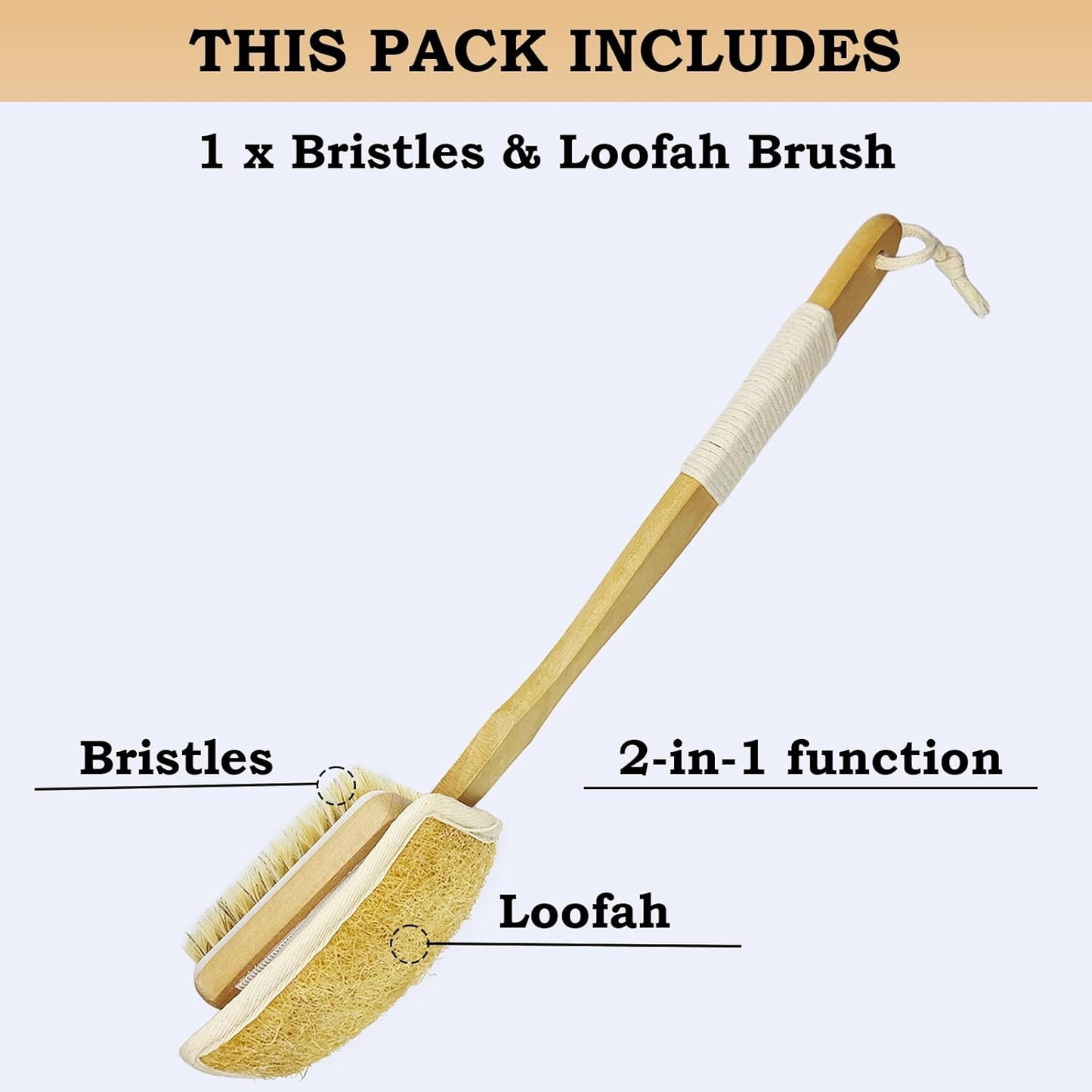 Loofah with Handle, Loofah on a Stick, Exfoliating Luffa on a Stick for Men and Women，Bath Brush Long Handle for Shower，Wet or Dry Brushing Body Brush，Deep Cleansing of Skin.