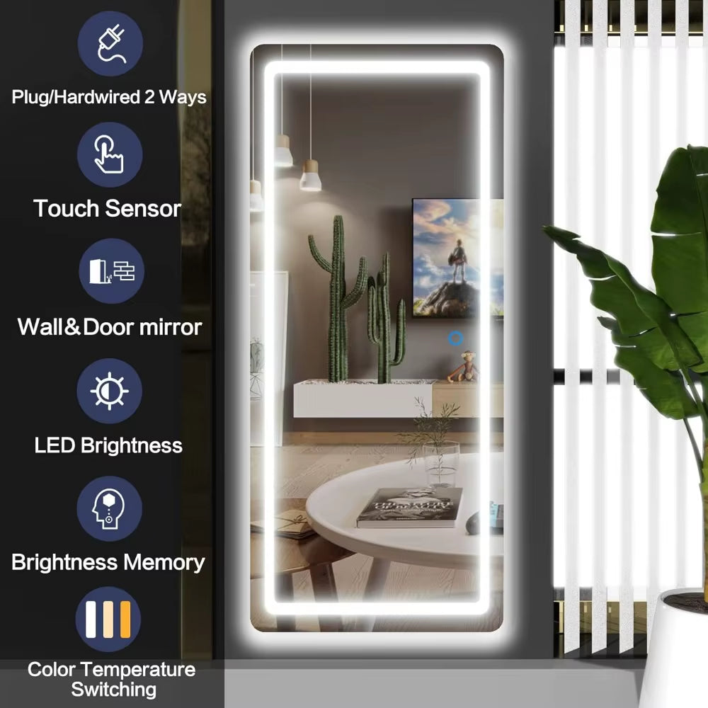 Wall Mounted Mirrors with Light,40''X19'' over the Door LED Mirror,Hanging Lights,Floor Mirror，Length Mirrors