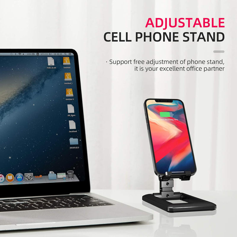 Phone Holder, Adjustable Desktop Phone Stand, Fully Foldable Phone Cradle Dock, Office Accessories, Compatible with Iphone/Kindle, All Smartphone(4-8 Inches) - Black