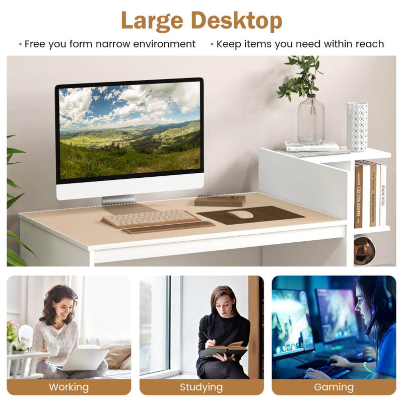 Computer Desk Home Office with Bookshelf and Drawers
