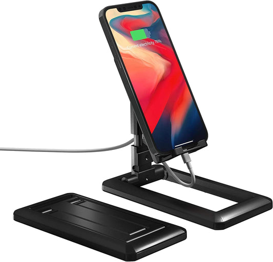 Phone Holder, Adjustable Desktop Phone Stand, Fully Foldable Phone Cradle Dock, Office Accessories, Compatible with Iphone/Kindle, All Smartphone(4-8 Inches) - Black