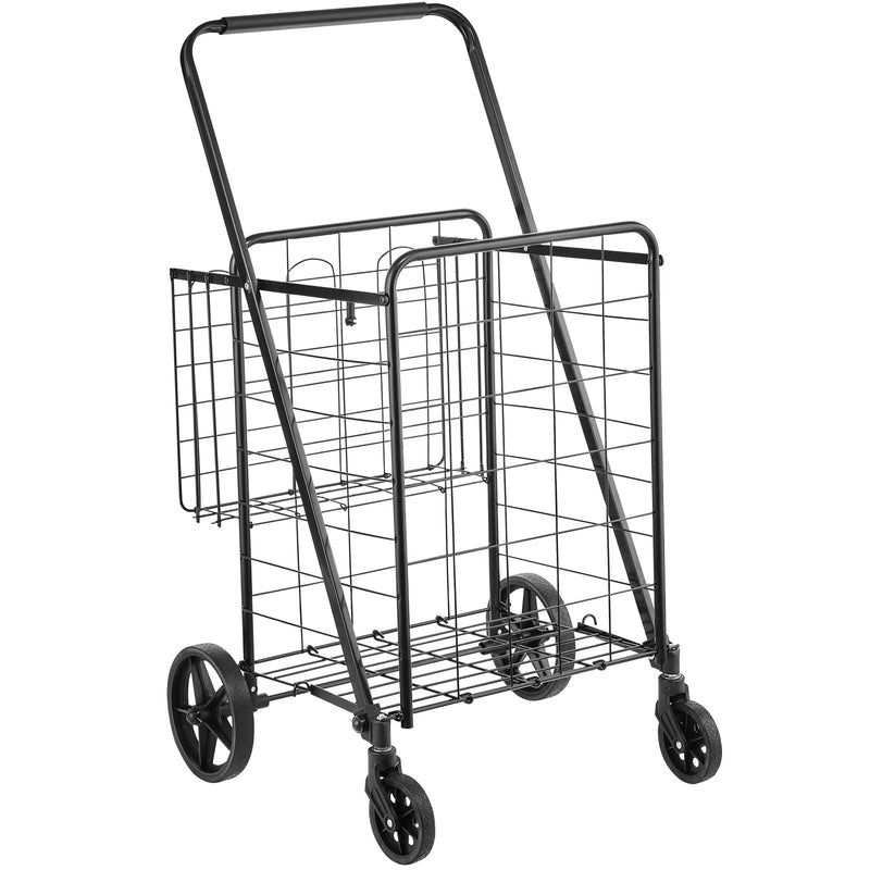 VEVOR Folding Shopping Cart, Jumbo Grocery Cart with Double Baskets, 360¡Ã Swivel Wheels, Heavy Duty Utility Cart, 110 LBS Large Capacity Utility Cart for Laundry, Shopping, Grocery, Luggage
