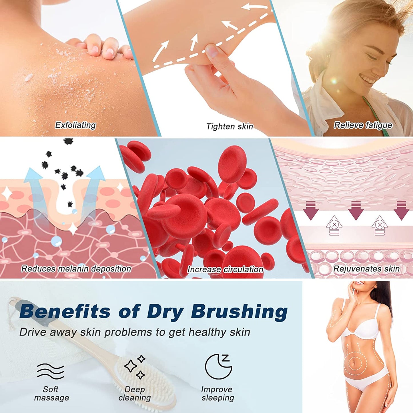 Ergonomically Back Scrubber for Shower,Double-Sided Back Long Handle Wet & Dry Brush for Cellulite and Lymphatic (Black)