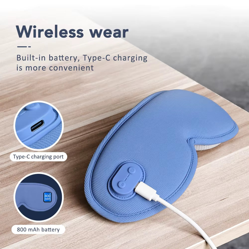 Electric Graphene Hot Compress Massage Eye Mask 5 Vibration Modes 3-Level Heated Eye Massager Relief Fatigue Sleep Mask