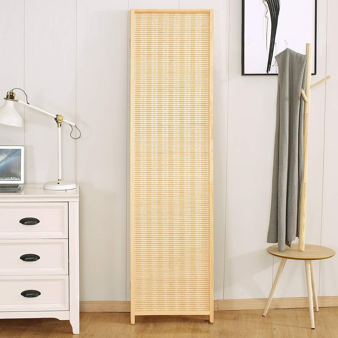 Room Divider Privacy Screen with Natural Bamboo,4-Panel 5-Panel 6-Panel Folding Privacy Screens,Freestanding Room Divider