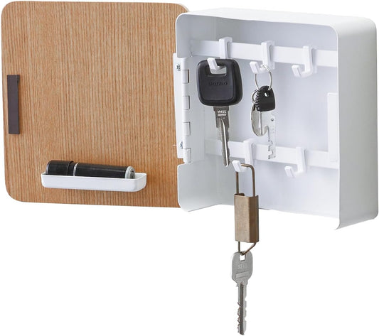 Home Square Magnetic Cabinet Accented Keychain Organizer | Steel + Wood | Key Storage, One Size, Ash