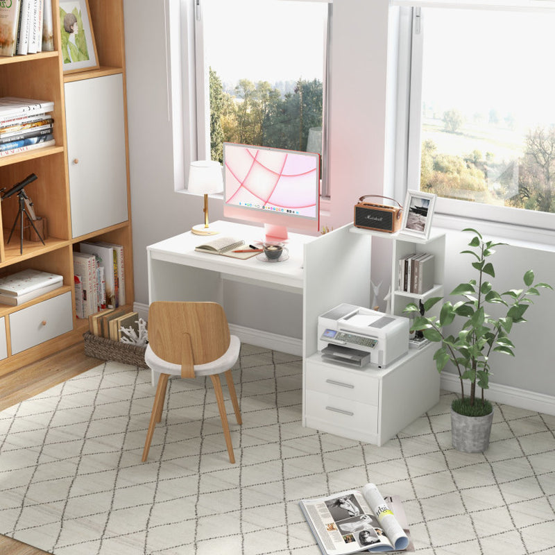 Computer Desk Home Office with Bookshelf and Drawers