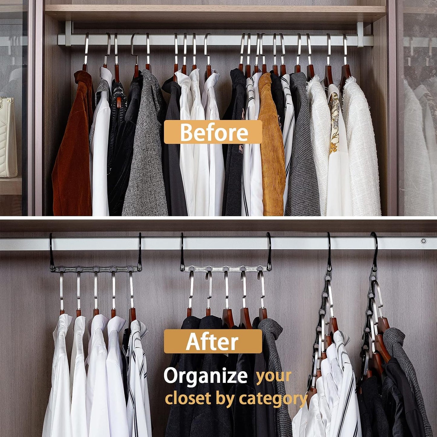 Closet Organizers Space Saving Hangers -  20 Pack Magic Hangers Wardrobe Storage Organization College Dorm Room Essentials, Apartment Heavy Duty Space Saver Plastic Black