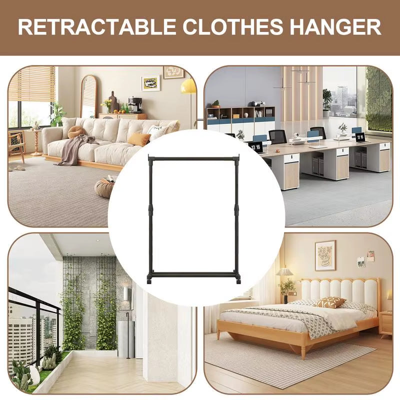Telescopic Clothes Rack Heavy-Duty Metal Garment Rack with Wheels Movable Clothes Rack Telescopic Floor Hanger for Bedroom