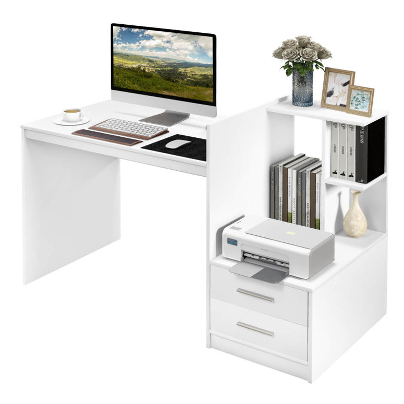 Computer Desk Home Office with Bookshelf and Drawers