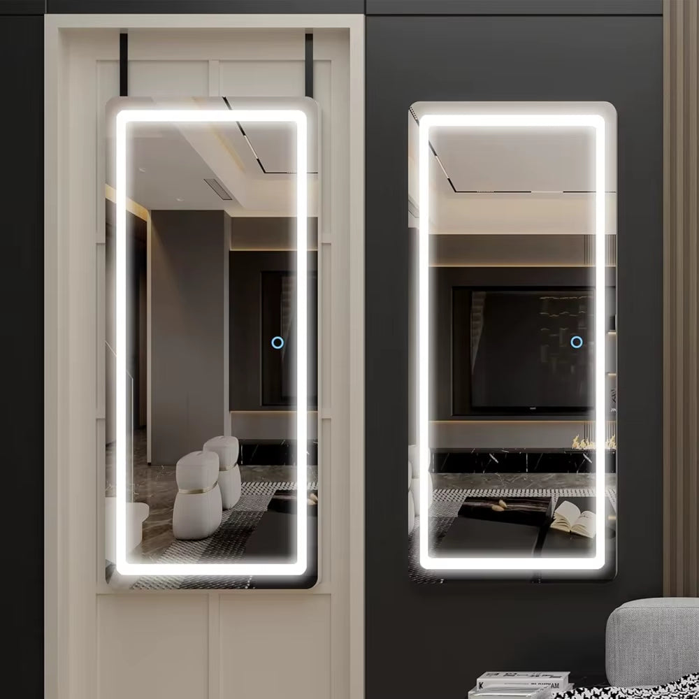 Wall Mounted Mirrors with Light,40''X19'' over the Door LED Mirror,Hanging Lights,Floor Mirror，Length Mirrors