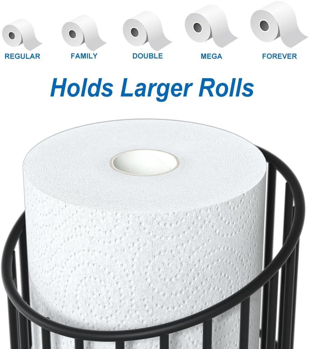 Toilet Paper Holder Stand Bathroom Toilet Paper Storage Tissue Roll Paper Reserve Holder for 3 Spare Mega Rolls-Black
