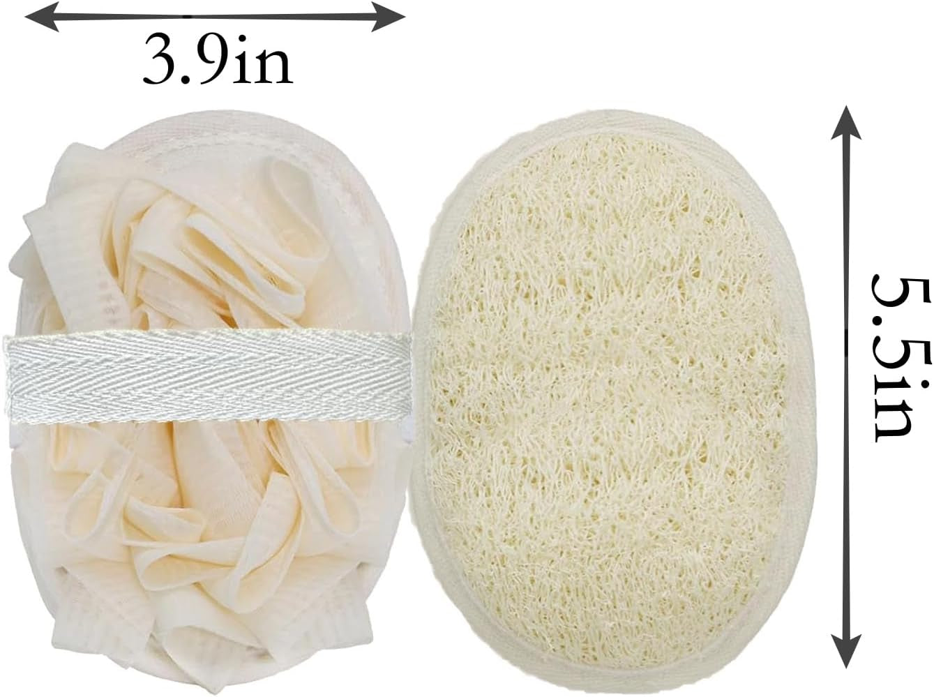 Loofah Sponge Exfoliating Body Scrubber (2 Pack), Double-Sided Natural Loofah Pads & Bath Shower Sponge Mesh Pouf Ball for Women and Men, Travel-Friendly Body Scrubbers, Deep Clean & Exfoliation