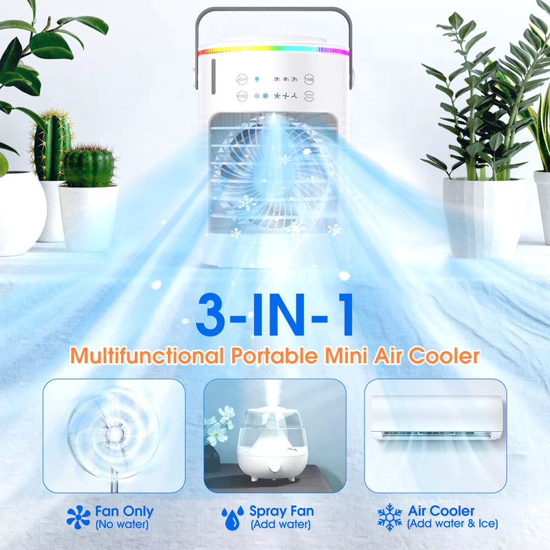 Portable Air Conditioner, Rechargeable Personal Cordless Air Cooler Quiet Desk Fan with 3 Speeds Small Air Conditioner Fan