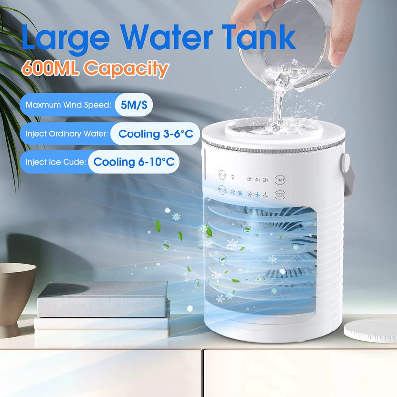 Portable Air Conditioner, Rechargeable Personal Cordless Air Cooler Quiet Desk Fan with 3 Speeds Small Air Conditioner Fan