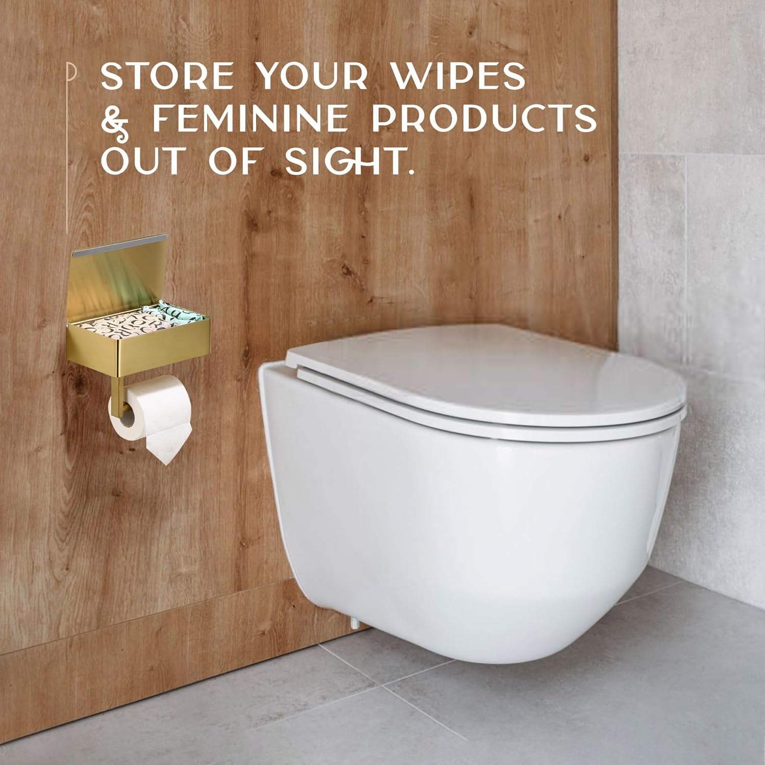 Day Moon™ Brushed Gold Toilet Paper Holder with Shelf, Wipe Holder for Bathroom Flushable Wipes Dispenser Toilet Paper and Wipes Holder, Toilet Paper Holder with Storage Toilet Paper Holder Wall Mount